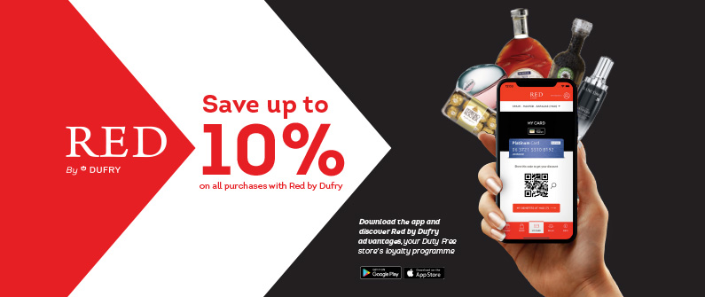Download the RED app for instant rewards and a points program you can take advantage of when you visit any Dufry store around the world