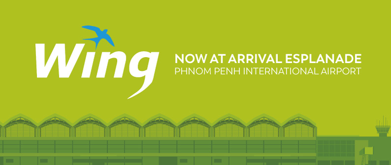 The Wing logo, ubiquitous in towns and cities across Cambodia, will now also be on display at its airport store.