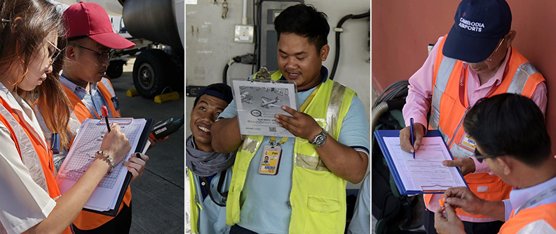 Airport employees are shown the facts and answer questions about ear protection during Health and Safety Week.