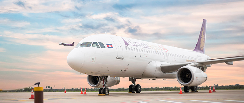 Cambodia Angkor Air’s signature purple and gold logo ensures its fleet always stands out from the crowd. 