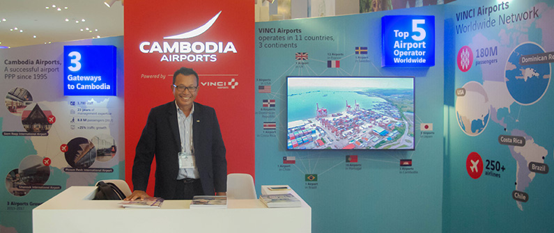    Cambodia Airports’ CTM booth, manned by Routes Development Manager Sopontara Pichr, displayed information about the Kingdom’s growing success.